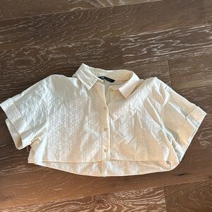Zara Cream Cropped Button-Up Shirt
